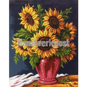 stramien + garenpakket, zonnebloemen (100% wol)