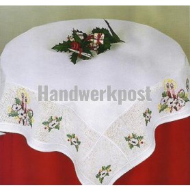 dekservet kaarsen met bloemen, wit met aida rand