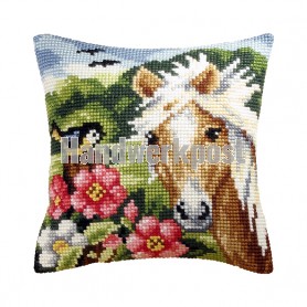 kruissteekkussen paard met vogel