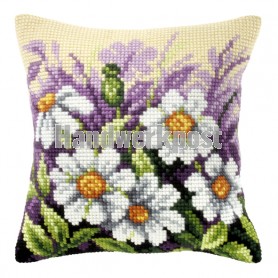 kruissteekkussen margrieten met bloemen