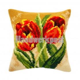 kruissteekkussen rode tulpen