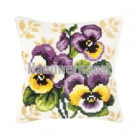 kruissteekkussen paars/gele viooltjes