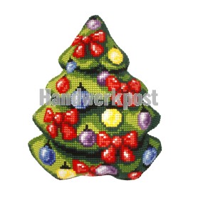 kruissteekkussen versierde kerstboom