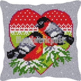 kruissteekkussen roodborstjes in winterhart