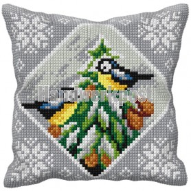 kruissteekkussen koolmeesjes in dennenboom