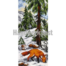 kruissteekwandkleed vier seizoenen, winter met vos