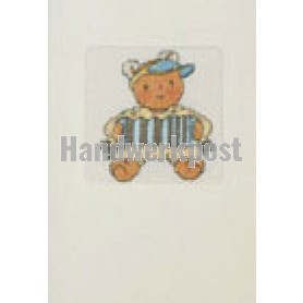 borduurpakket wenskaart, bobbi, beertje met harmonica