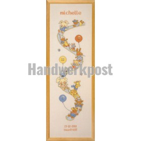 borduurpakket bobbi/happy friends, geboorte/groeimeter/meetlat michelle
