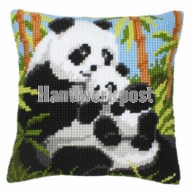 kruissteekkussen panda met jong
