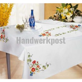 steelsteektafellaken klaprozen, wit