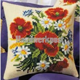 kruissteekkussen klaprozen met bloemen