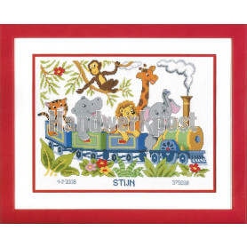 borduurpakket jungle, dierentrein, geboorte stijn