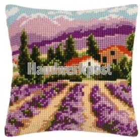 kruissteekkussen lavendelveld
