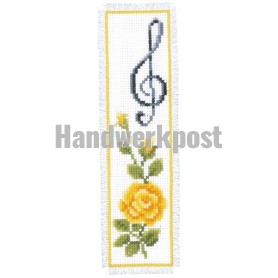 borduurpakket boekenlegger, gele roos met muzieknoot