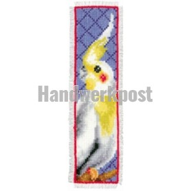 borduurpakket boekenlegger, valkparkiet