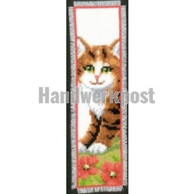 borduurpakket boekenlegger, poes/bruin met bloemen