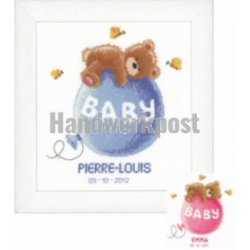 borduurpakket geboorte p-l/emma (incl. blauw/rose garen)