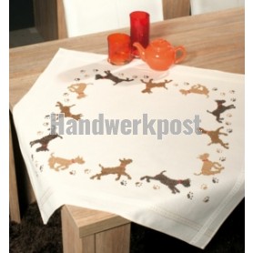 kruissteekdekservet honden, ecru