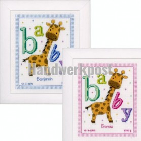 borduurpakket cute jungle, geboorte benjamin/emmie (incl. blauw/rose garen)