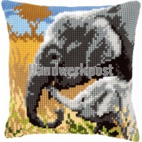 kruissteekkussen olifant met jong