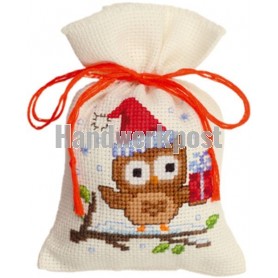 borduurpakket kruidenzakje, kerstuiltje met cadeautje