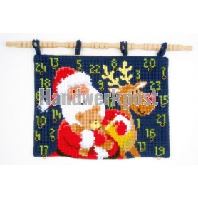 kruissteekwandkleed kerstman, rendier met cadeaus...