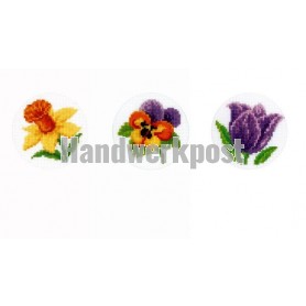 borduurpakket wenskaart (3 st.) narcis, viooltje, tulp
