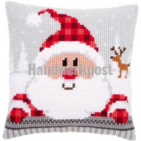 kruissteekkussen kerstman in wintersfeer