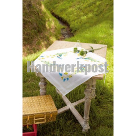kruissteekdekservet pauwen met bloemen, wit