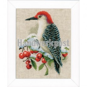 borduurpakket rode specht in wintersfeer