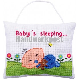borduurpakket deurhanger, baby slaapt/is wakker