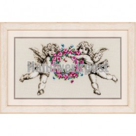 borduurpakket engeltjes met bloemenkrans