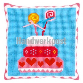kruissteekkussen lief!, verjaardagstaart met strikjes (incl. kussenrug)