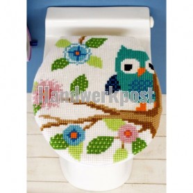 borduurpakket taterende uiltjes, toiletdeksel