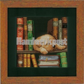 borduurpakket hond in de boekenkast