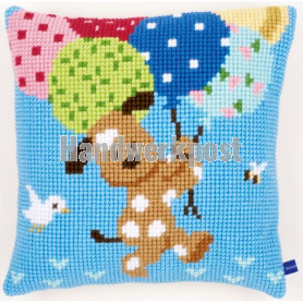 kruissteekkussen hond met ballonnen