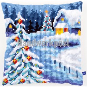 kruissteekkussen winterlandschap in kerstsfeer