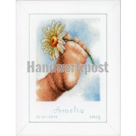 borduurpakket voetje met margriet, geboorte amelia