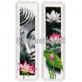 borduurpakket boekenlegger (2 st.) boedha en lotusbloemen