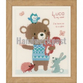 borduurpakket geboorte bosdieren (incl. blauw/rose garen)
