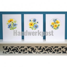 borduurpakket wenskaart (3 st.) gele met blauwe bloemen