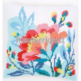 kruissteekkussen kleurige bloem op pastel 