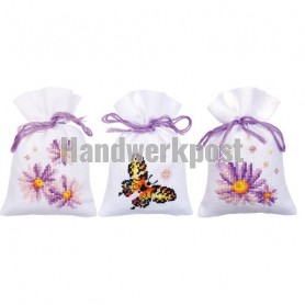 borduurpakket kruidenzakje (3 st.) paarse asters en vlinder