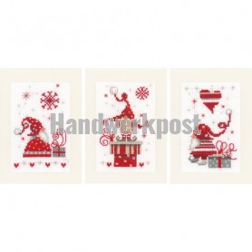 borduurpakket kerstkaart (3 st.) zingende kerstkabouters