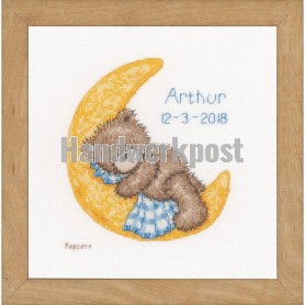 borduurpakket popcorn bear, slapend op maan, geboorte arthur