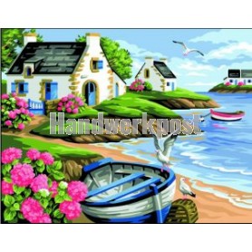 stramien landschap met roeiboot