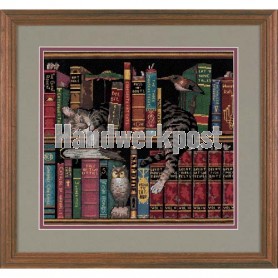 borduurpakket poes in de boekenkast