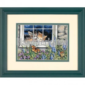 borduurpakket poezen voor het raam