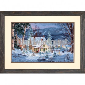 borduurpakket bergdorp in wintersfeer