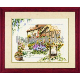 borduurpakket cottage met bloemen 